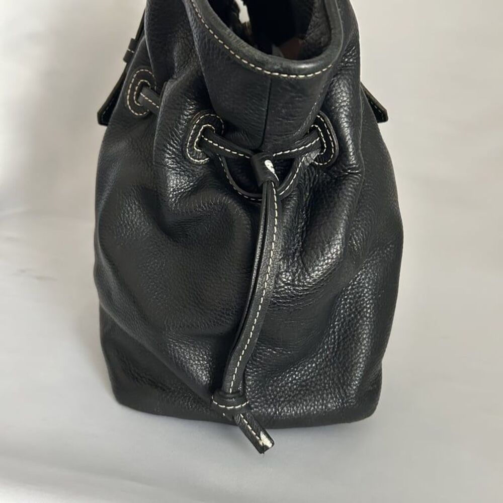 Dooney & Bourke Pebbled Leather Drawstring Tote Satchel Black Contrast Stitch - Picture 13 of 15